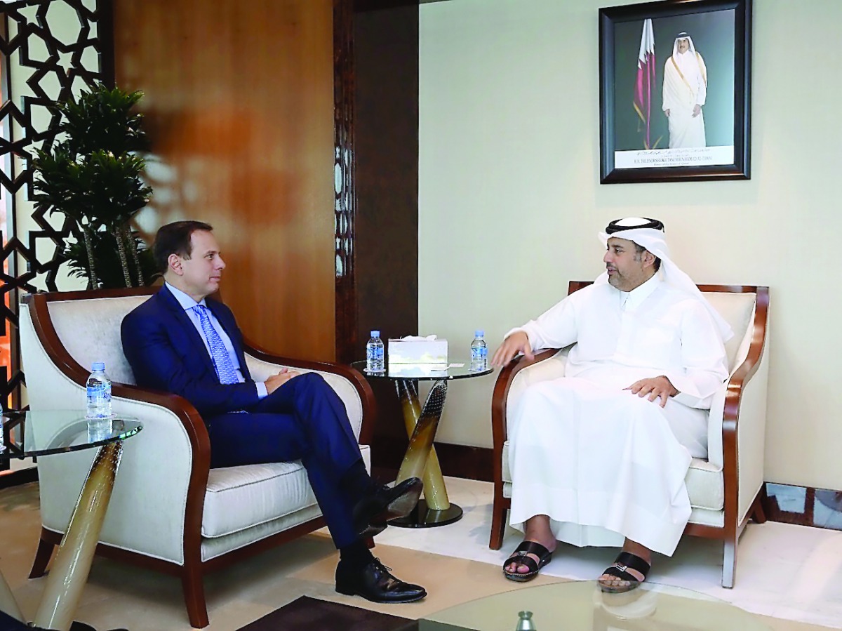 Minister of Economy and Commerce H E Sheikh Ahmed bin Jassim Al Thani with Mayor of Brazil's Sao Paulo, Joao Doria in Doha yesterday.