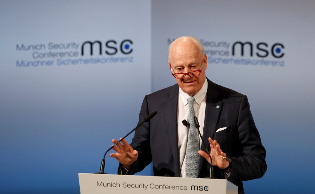 UN Special Envoy for Syria Staffan de Mistura delivers his speech during the 53rd Munich Security Conference in Munich, Germany, February 19, 2017. REUTERS/Michaela Rehle
