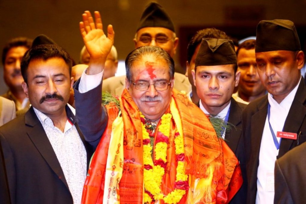 FILE PHOTO: Nepal's newly elected Prime Minister Pushpa Kamal Dahal, also known as Prachanda, waves towards the media after he was elected Nepal's 24th prime minister in 26 years, in Kathmandu, Nepal, August 3, 2016. REUTERS/Navesh Chitrakar/File Photo RE