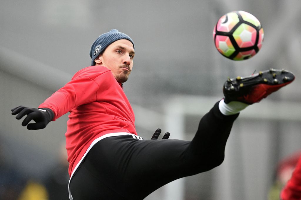 Manchester United's Swedish striker Zlatan Ibrahimovic controls the ball before the English FA Cup fifth round football match between Blackburn Rovers and Manchester United at Ewood Park in Blackburn, north west England on February 19, 2017.  AFP / Oli SC