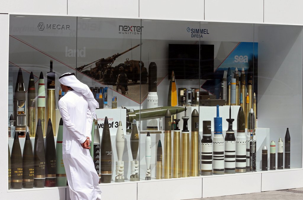 A visitor looks at munitions on display during the International Defence Exhibition and Conference (IDEX) in Abu Dhabi, United Arab Emirates February 19, 2017. REUTERS/Stringer
