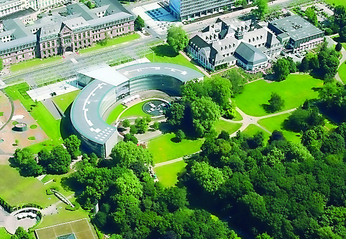 An aerial view of Bayer's new headquarters located in Leverkusen, Germany.