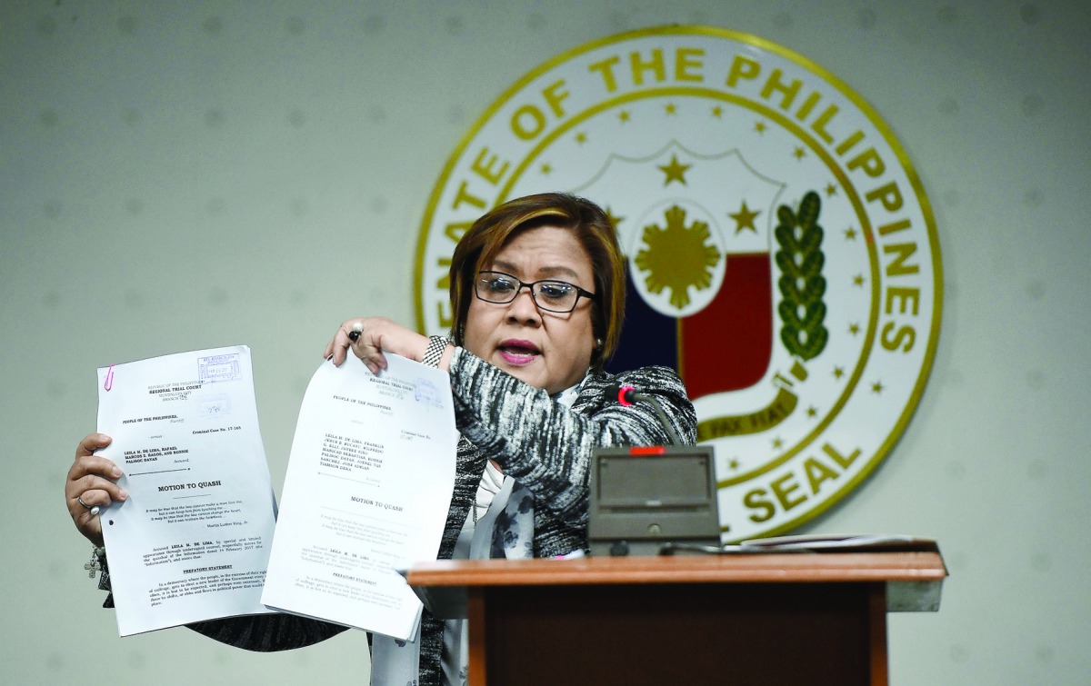 Philippine Senator Leila De Lima during a press conference at the Senate, in Manila, yesterday.