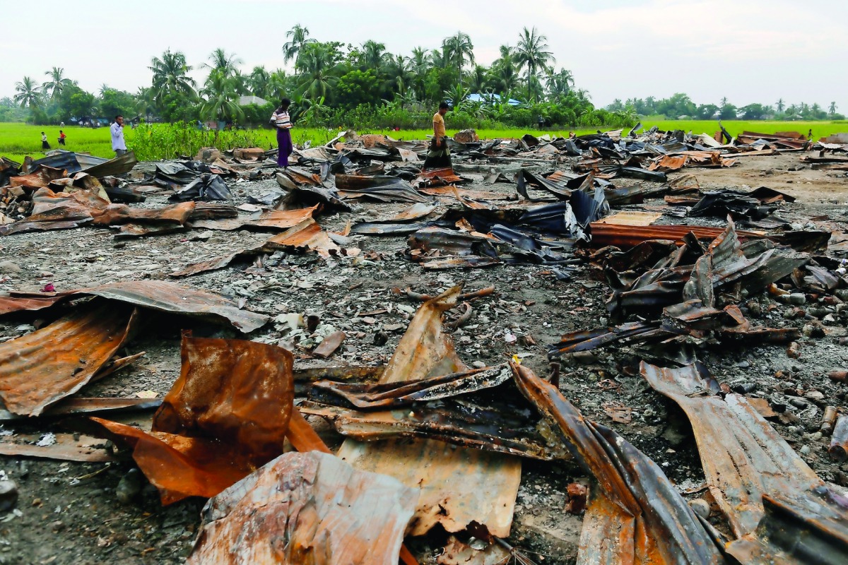 The ruins of a market which was set on fire at a Rohingya village outside Maugndaw in Rakhine state, Myanmar.