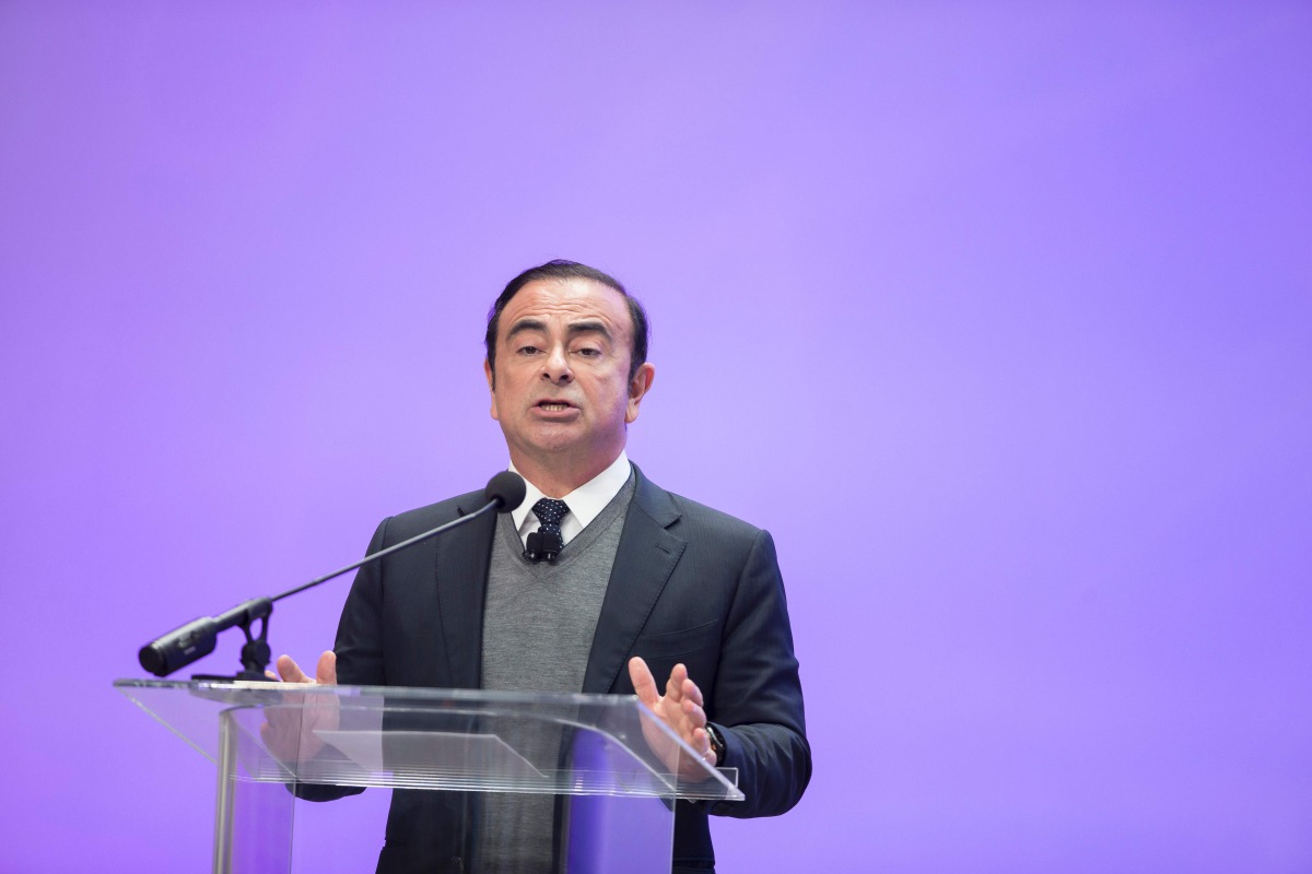 This file photo taken on January 9, 2017 shows Carlos Ghosn, Chairman and CEO of Renault-Nissan speaking about autonomous vehicles during a session at the 2017 North American International Auto Show in Detroit, Michigan. Nissan chief executive Carlos Ghos
