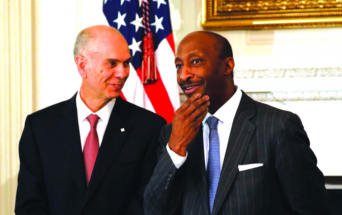 Archer Daniels Midland Co. CEO Juan Luciano (L) and Merck & Co. CEO Ken Frazier attend a meeting hosted by U.S. President Donald Trump with manufacturing CEOs at the White House in Washington, DC, U.S. February 23, 2017. REUTERS/Kevin Lamarque