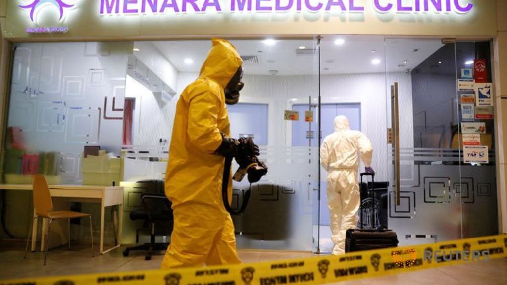A Hazmat team conducts checks at KLIA2 airport terminal in Sepang, Malaysia February 26, 2017. REUTERS/Edgar Su.