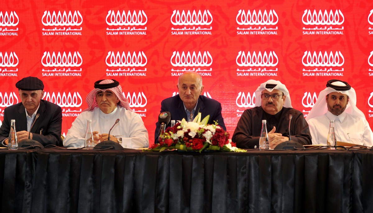 Issa Abdul Salam Abu Issa, Chairman of Salam International (third left) with other Member of the Board of Directors during General Assembly meeting of Salam International at Gate Mall yesterday. Pic: Abdul Basit / The Peninsula