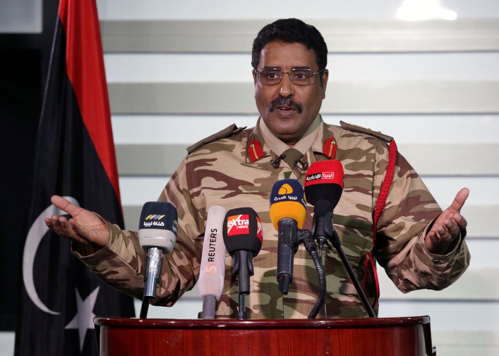 Spokesman of Libyan National Army (LNA) colonel Ahmad al-Mismari gestures during a news conference in Benghazi, Libya, March 3, 2017. REUTERS/Esam Omran Al-Fetori
