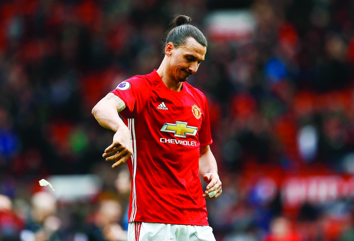Manchester United's Zlatan Ibrahimovic looks dejected after the Premier League game against Bournemouth at Old Trafford yesterday. 