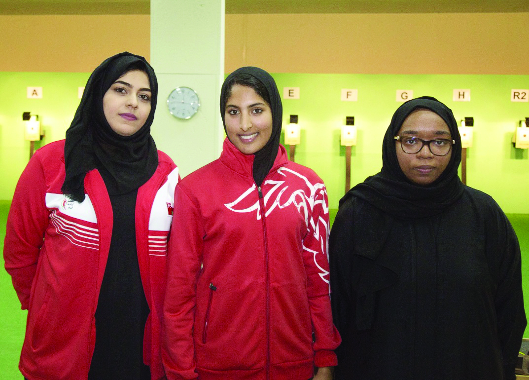 The top three shooters in air pistol event at the 5th GCC Women's Games pose for a picture yesterday.  