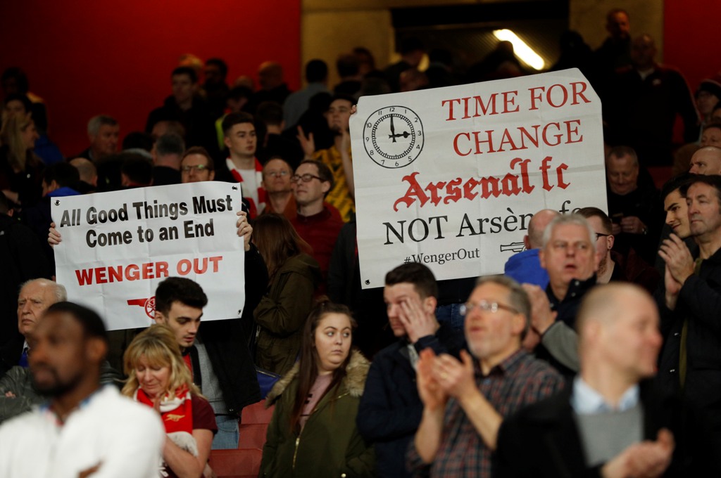 Arsenal fans protest against manager Arsene Wenger after the match Action Images via Reuters / John Sibley 
