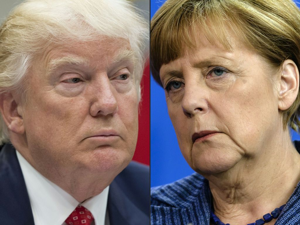(COMBO) This combination of pictures created on March 10, 2017 shows US President Donald Trump (L)  (February 22, 2017) and German Chancellor Angela Merkel  (June 19, 2014). 
 AFP / SAUL LOEB AND CLEMENS BILAN 