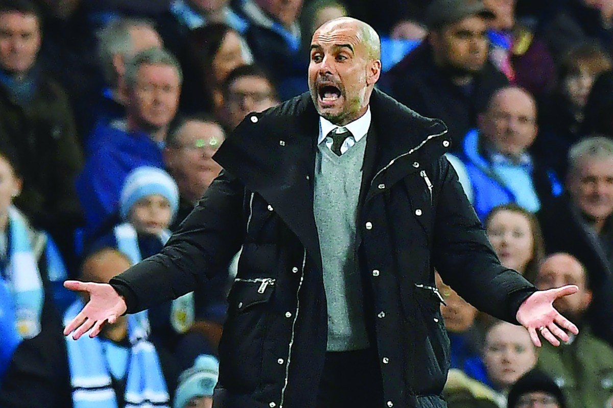 Manchester City's Spanish manager Pep Guardiola gestures on the touchline during the English Premier League match against Stoke City at the Etihad Stadium in Manchester last week. 