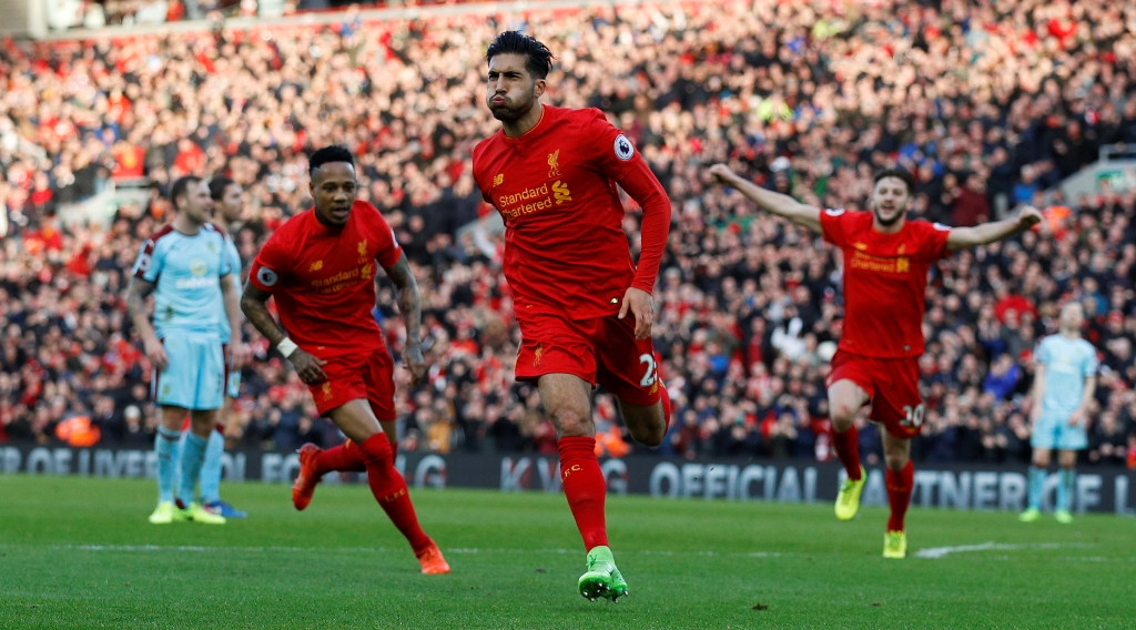 Liverpool's Emre Can celebrates scoring their second goal Reuters / Phil Noble 
