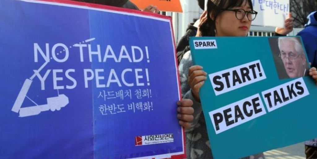 South Korean anti-war activists rally in Seoul against the planned deployment of the US-built Terminal High Altitude Area Defense (THAAD) anti-ballistic missile system AFP/JUNG Yeon-Je.