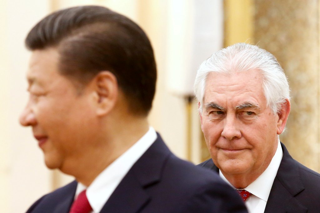 China's President Xi Jinping meets U.S. State of Secretary, Rex Tillerson at the Great Hall of the People in Beijing, China, March 19, 2017. REUTERS/Thomas Peter 
