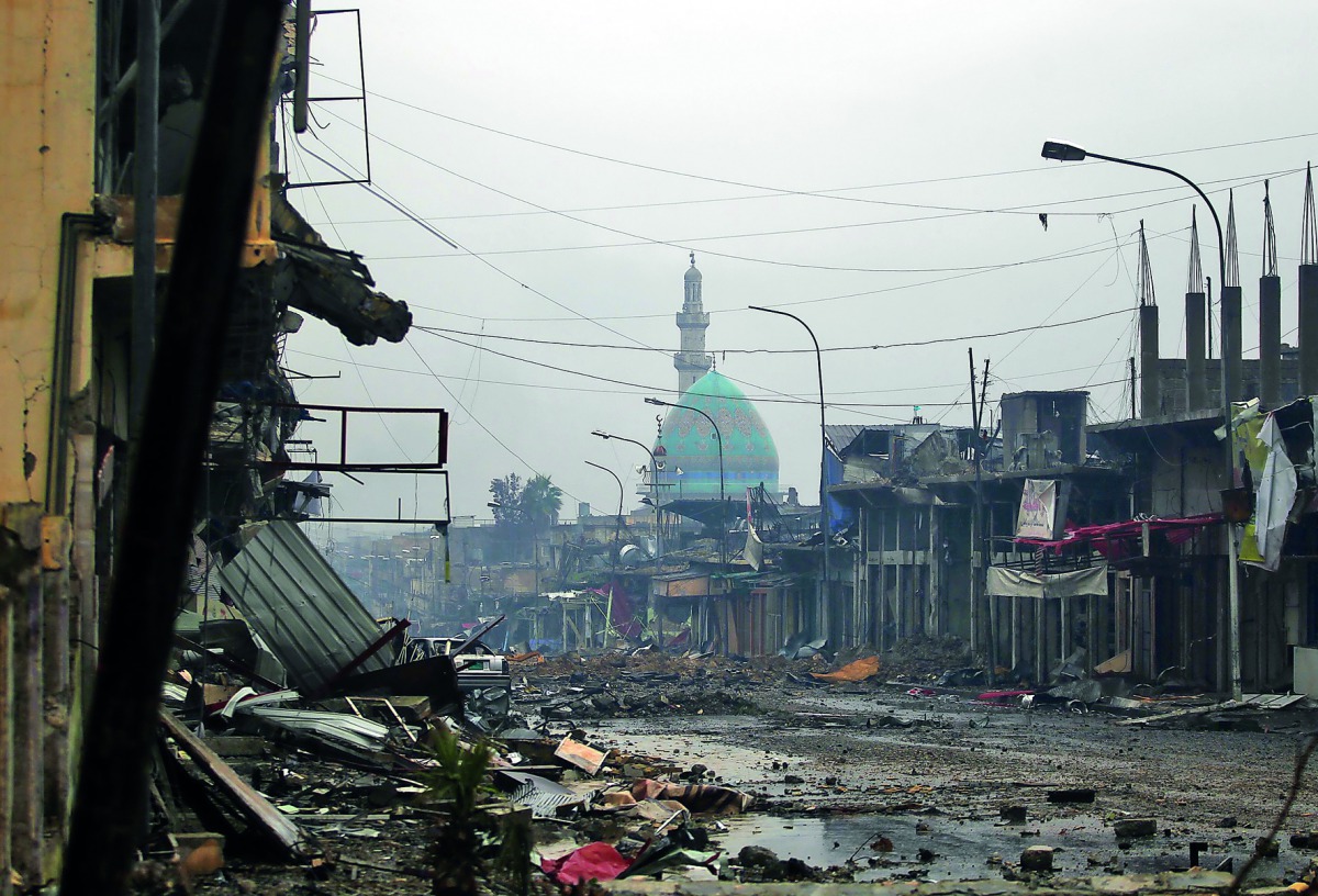 A view of the destroyed street as the Iraqi counter-terrorism unit advances towards the Yabasat neighbourhood during their ongoing offensive to push Islamic State (IS) militants out of Mosul, yesterday.