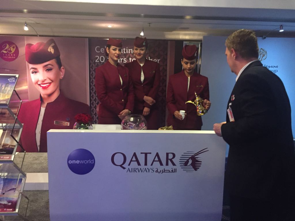 Qatar Airways stall at the Qatar-UK Business and Investment forum in London.