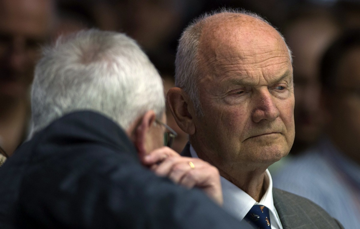 This file photo taken on September 10, 2013 shows then Volkswagen group supervisory board chairman Ferdinand Piech (R) listening to Volkswagen AG chairman Martin Winterkorn during the media day of the IAA (Internationale Automobil Ausstellung) internation
