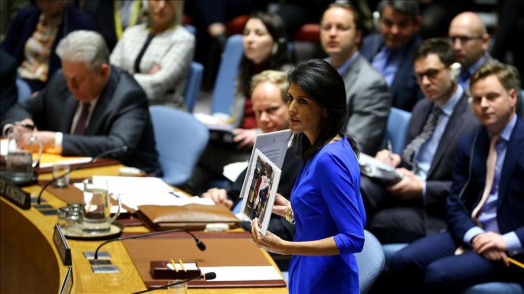 U.S. Ambassador to United Nations Nikki Haley speaks during a meeting of United Nations Security Council at U.N. headquarters, on April 5, 2017 in in New York, United States.