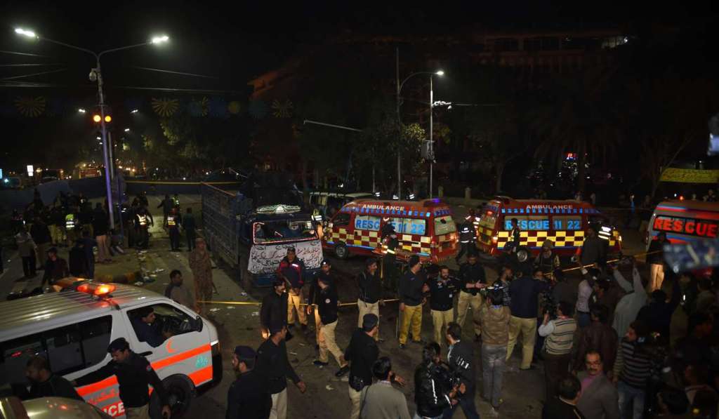 (File Photo) An explosion killed at least 10 people and injured 60 in Pakistan's teeming eastern city Lahore. Feb 13 2017. Photo: AFP.