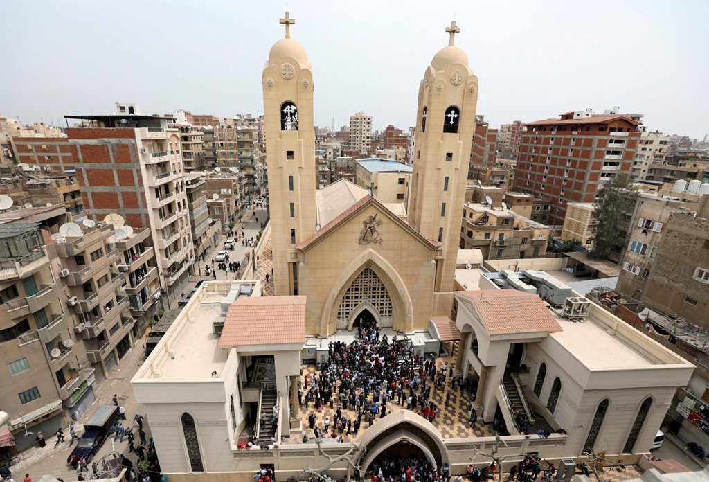A general view is seen as Egyptians gather by a Coptic church that was bombed on Sunday in Tanta, Egypt, April 9, 2017. REUTERS/Mohamed Abd El Ghany
