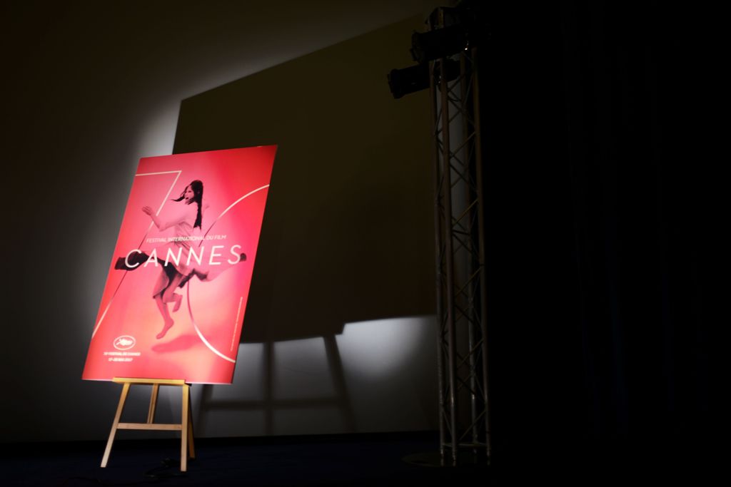 A picture taken in Paris on April 13, 2017 shows the official poster of the 70th International Cannes Film Festival during a press conference to announce the movies in official competition for the festival.   AFP / LIONEL BONAVENTURE