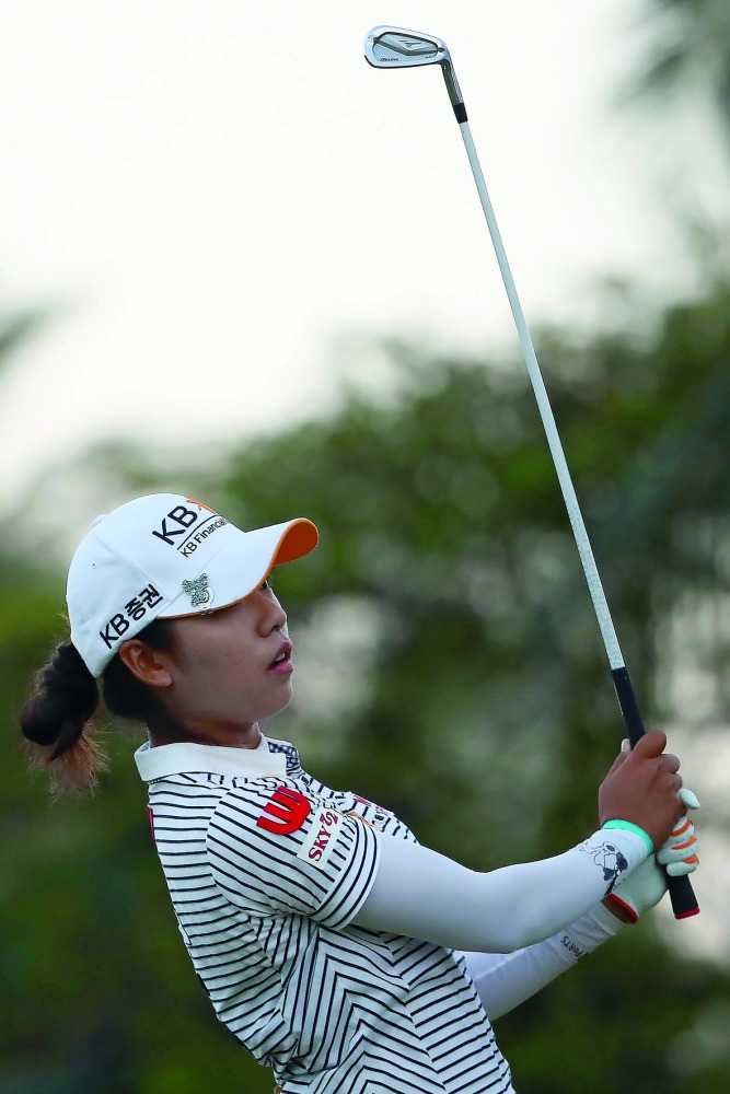 Lee Mi-Hyang of  South Korea plays a tee shot during the first round of the LPGA Lotte Championship at Ko Olina Golf Club in Kapolei, Hawaii on Wednesday.