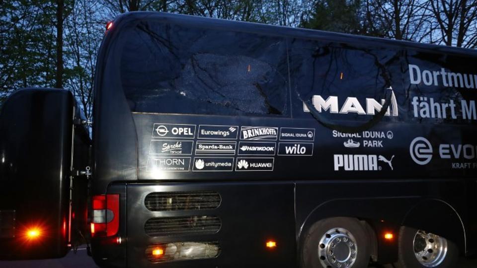 The Borussia Dortmund team bus is seen after an explosion near their hotel before their game against AS Monaco at Signal Iduna Park, Dortmund, Germany April 11,  2017 (Reuters  / Kai Pfaffenbach) 
