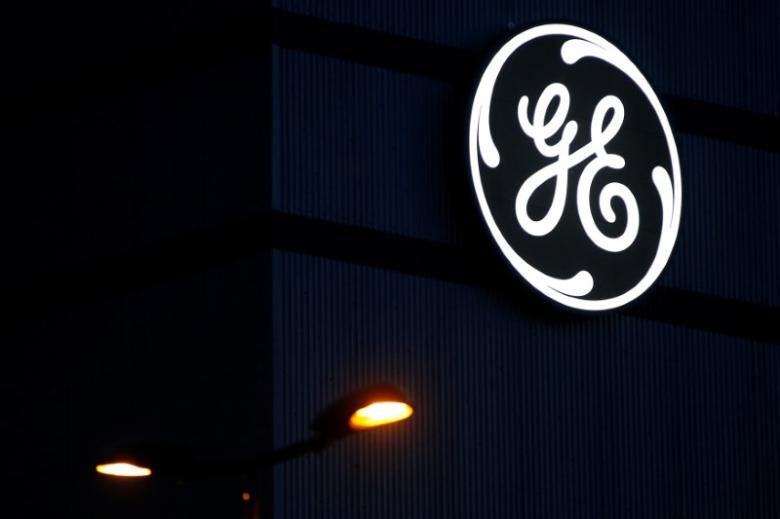 The General Electric logo is pictured on the General Electric offshore wind turbine plant in Montoir-de-Bretagne, near Saint-Nazaire, western France, November 21, 2016. REUTERS/Stephane Mahe