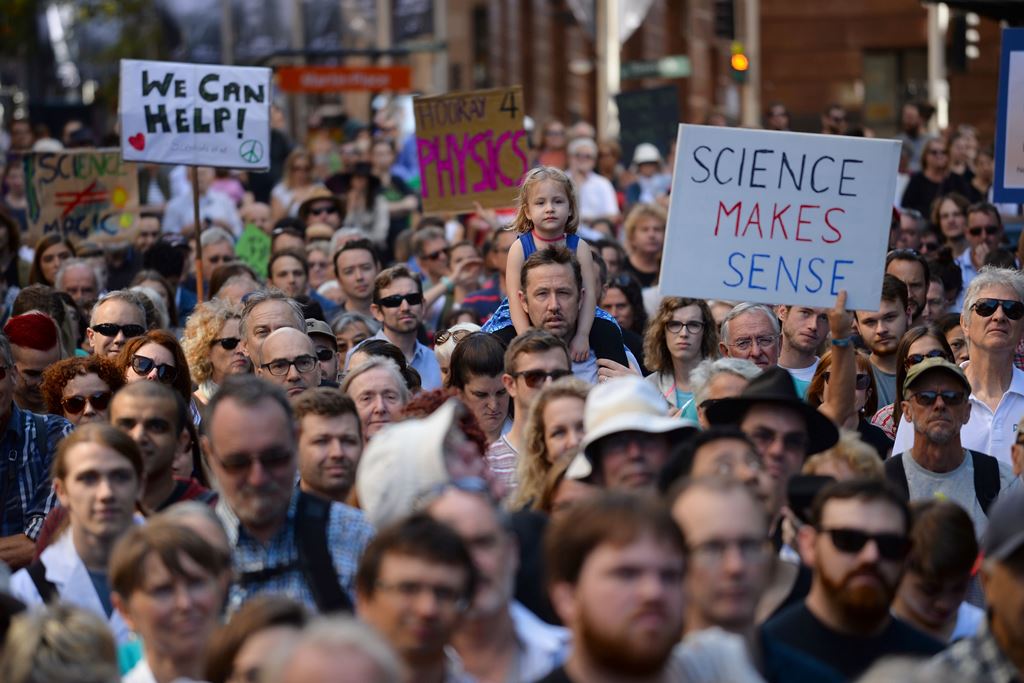 Supporters of science and research gather for the March for Science protest in Sydney on April 22, 2017. AFP / Peter Parks