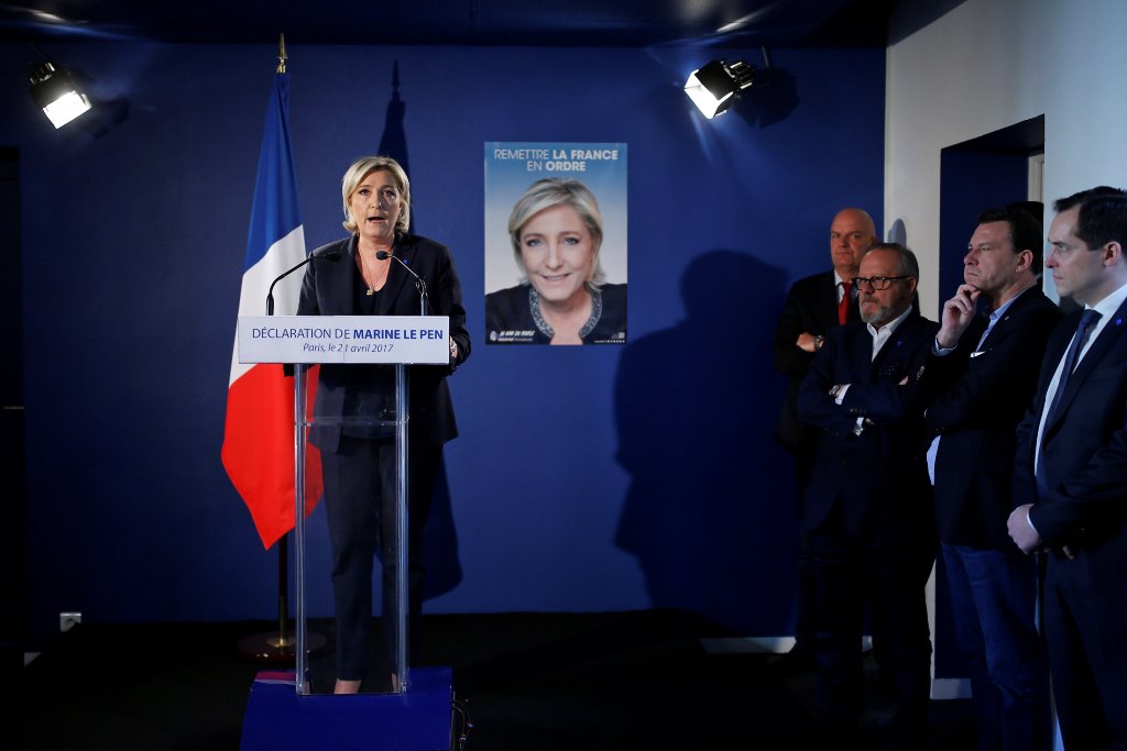 Marine Le Pen, French National Front (FN) political party leader and candidate for the French 2017 presidential election, attends a news conference in Paris, France, April 21, 2017. REUTERS/Benoit Tessier
