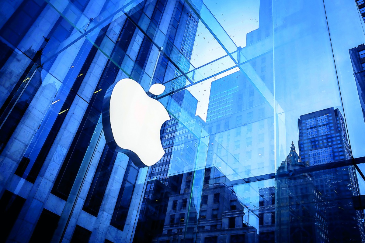 ?An Apple logo in a store in Beijing, China.
