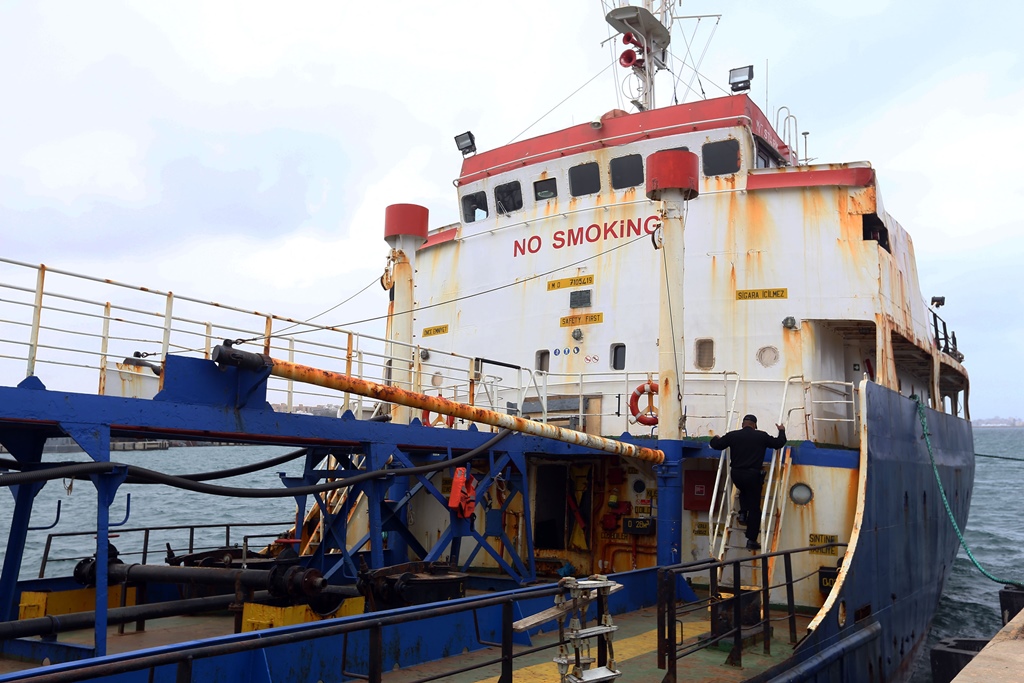 The Stark oil tanker flying the Congolese flag, is seen at the Tripoli seaport on April 29, 2017, after it was seized by the Libyan Navy off the coastal city of Zuwara, about 160 km west of Tripoli, along with another tanker flying the Ukranian flag, for 