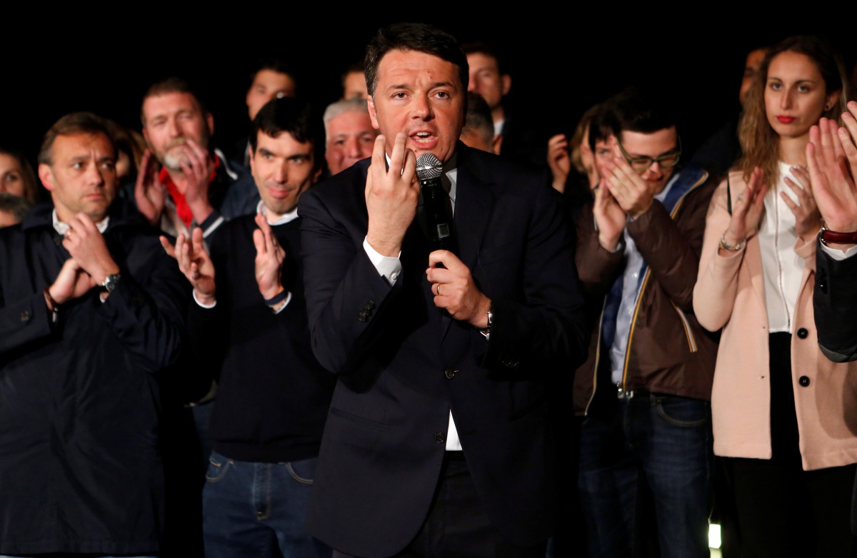 Italy's former Prime Minister Matteo Renzi speaks at the Democratic Party (PD) headquarters in Rome, Italy, April 30, 2017. REUTERS/Remo Casilli 