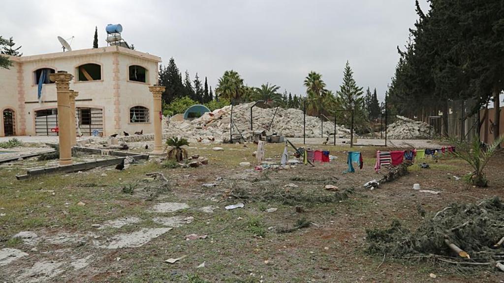 Wreckage of a building is seen after an attack with missile at Uveycil village in Aleppo, Syria on April 30, 2017. At least 18 people were killed on the attack. (Ahmed al Ahmed - Anadolu Agency).