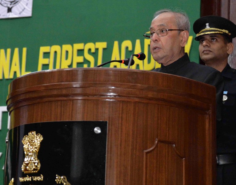 The President, Shri Pranab Mukherjee addressing at the Annual Convocation of the Indira Gandhi National Forest Academy (IGNFA), in Dehradun on May 05, 2017.