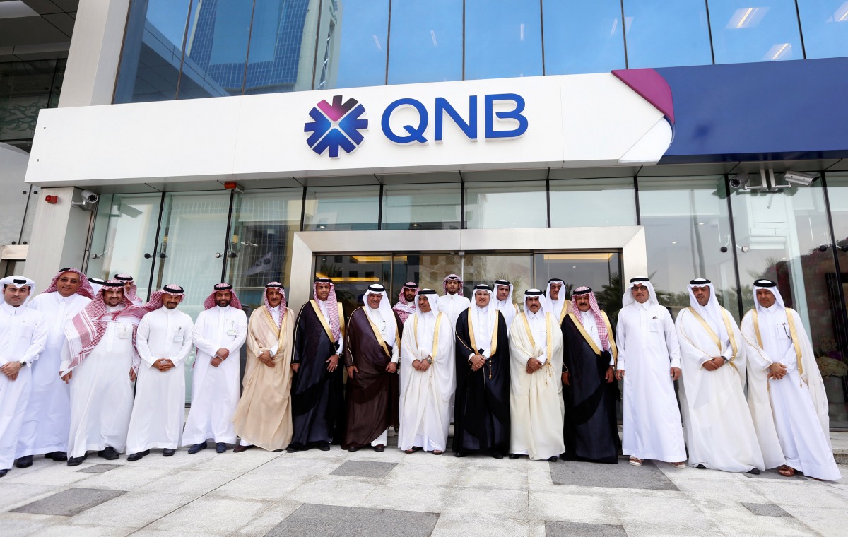 Saudi Arabia's central bank governor Ahmed al-Kholifey and Qatar National Bank group chief executive Ali Ahmed al-Kuwari pose for a group photo during the inauguration of QNB's branch in Riyadh, Saudi Arabia, May 4, 2017. REUTERS/Faisal Al Nasser