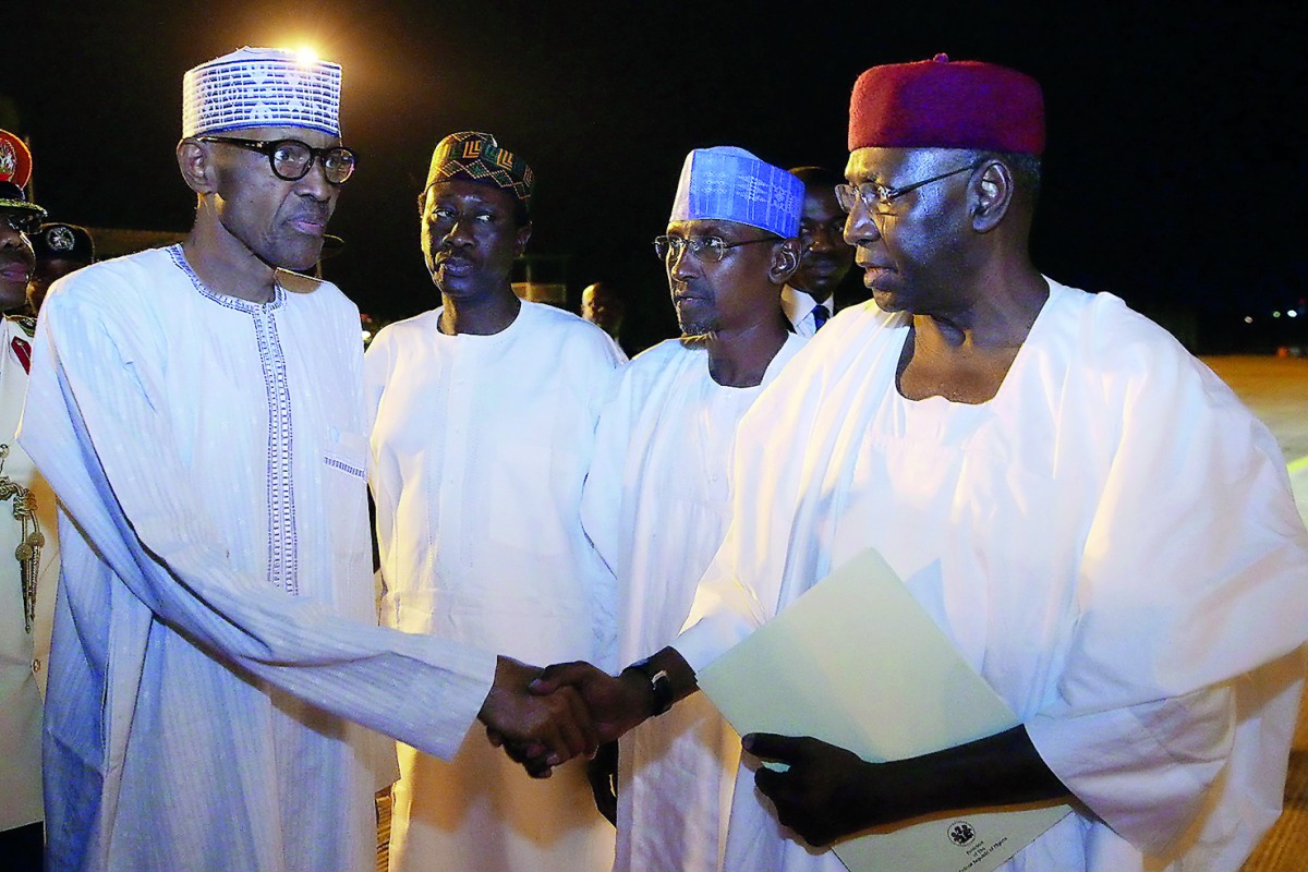 Nigeria's President Muhammadu Buhari is seen at the Nnamdi Azikwe International Airport in Abuja yesterday as he departs to London to receive medical care.