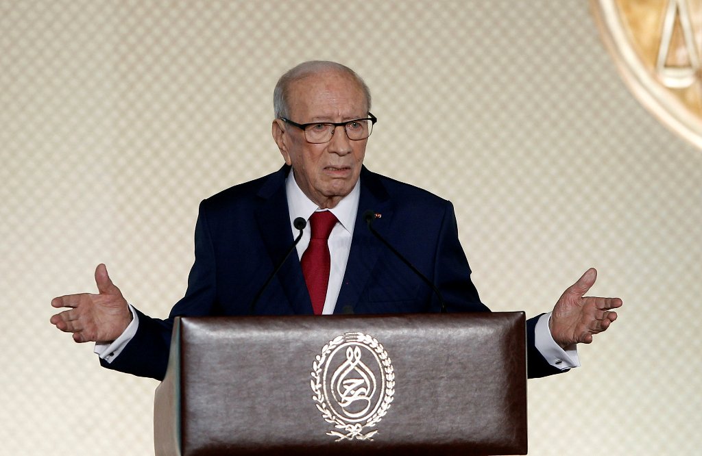 Tunisian President Beji Caid Essebsi delivers a speech in Tunis, Tunisia May 10, 2017. REUTERS/Zoubeir Souissi

