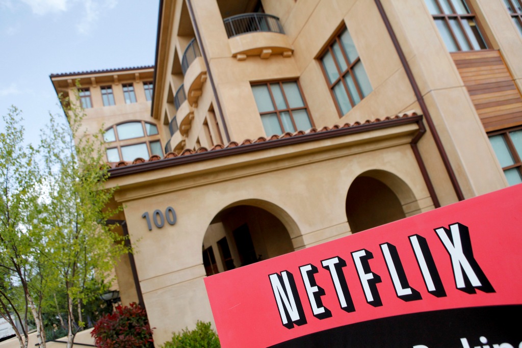 (FILES) This file photo taken on April 14, 2011 shows the Netflix company logo at the Netflix headquarters in Los Gatos, CA on Wednesday, April 13, 2011.  AFP / Ryan Anson
