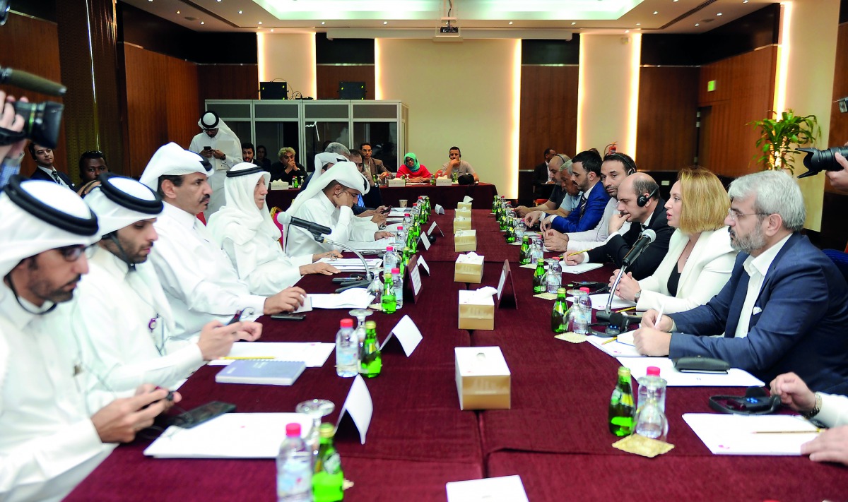 Qatar Chamber Vice-Chairman, Mohammad bin Ahmed bin Towar Al Kuwari, addressing the visiting Turkish business delegation at a meeting held at Qatar Chamber headquarters yesterday. Pic: Abdul Basit/The Peninsula 