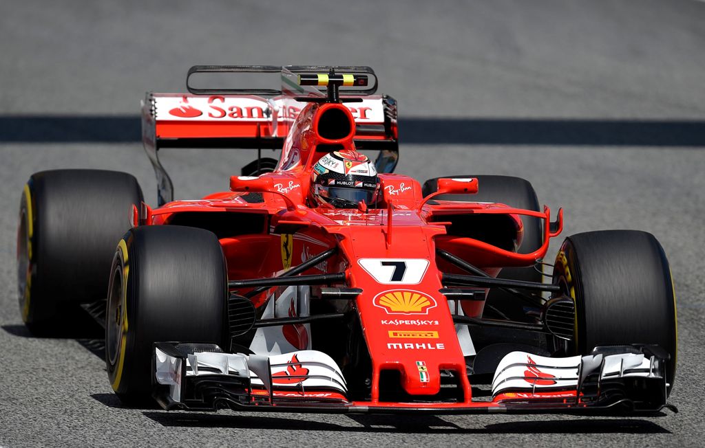 Ferrari's Finish driver Kimi Raikkonen drives during the third practice session at the Circuit de Catalunya on May 13, 2017 in Montmelo on the outskirts of Barcelona ahead of the Spanish Formula One Grand Prix. / AFP / LLUIS GENE