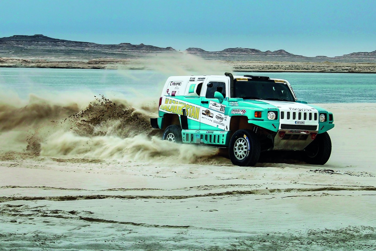 Yuriy Sazonov of Kazakhstan in action in his Hummer in this file picture.