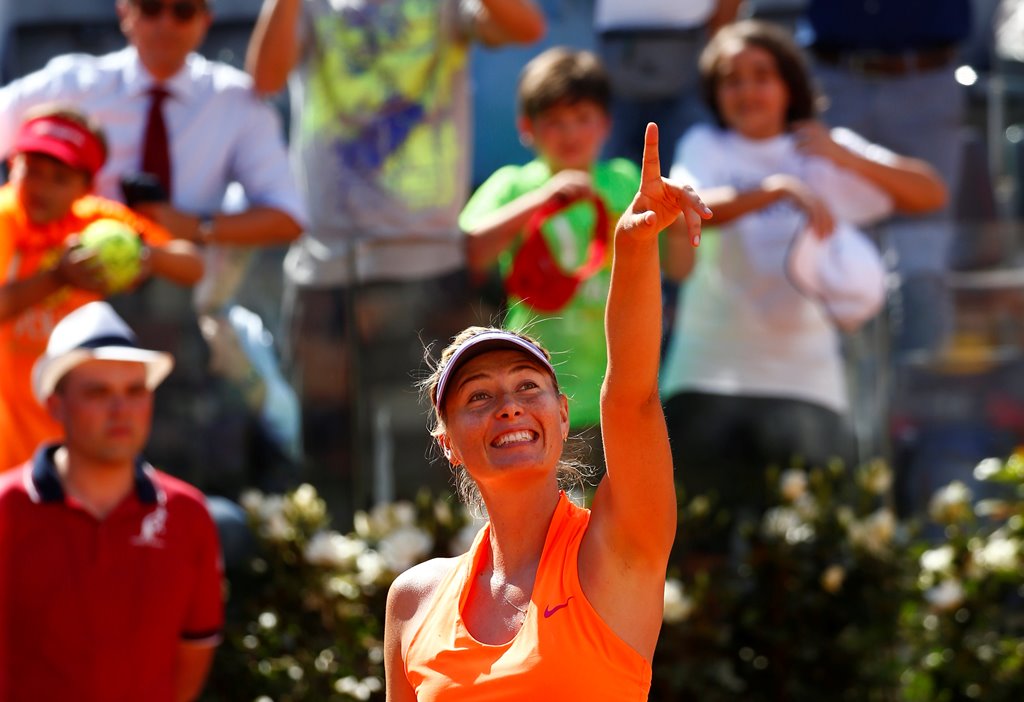 Tennis - WTA - Rome Open - Christina McHale of U.S. v Maria Sharapova of Russia - Rome, Italy- 15/5/17- Sharapova celebrates after winning the match. REUTERS/Tony Gentile
