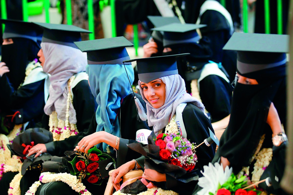 Yemeni university students attend a graduation ceremony in the capital Sanaa, yesterday. According to the Unicef, 3.5 million Yemeni children are out of school. The fighting has halted the education of nearly two million children on top of the 1.6 million