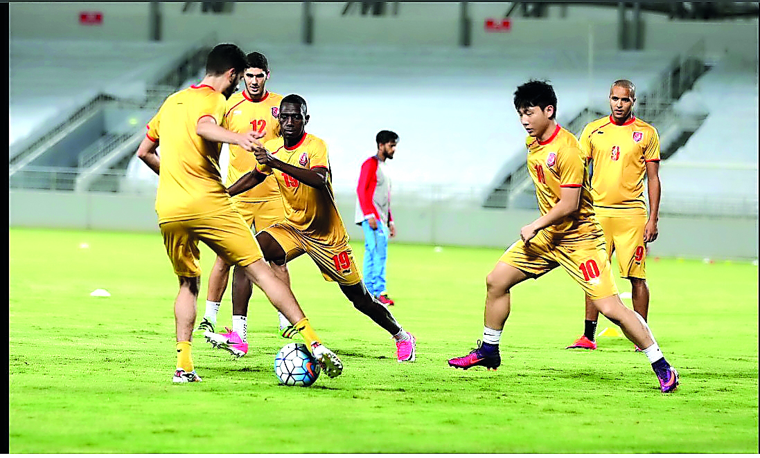 Lekhwiya players in action during a training session ahead of their AFC Champions League Round of 16 second leg clash against the visiting Persepolis FC. Lekhwiya need a win over Iran’s Persepolis FC in today’s clash at Al Sadd Stadium to book a spot in t