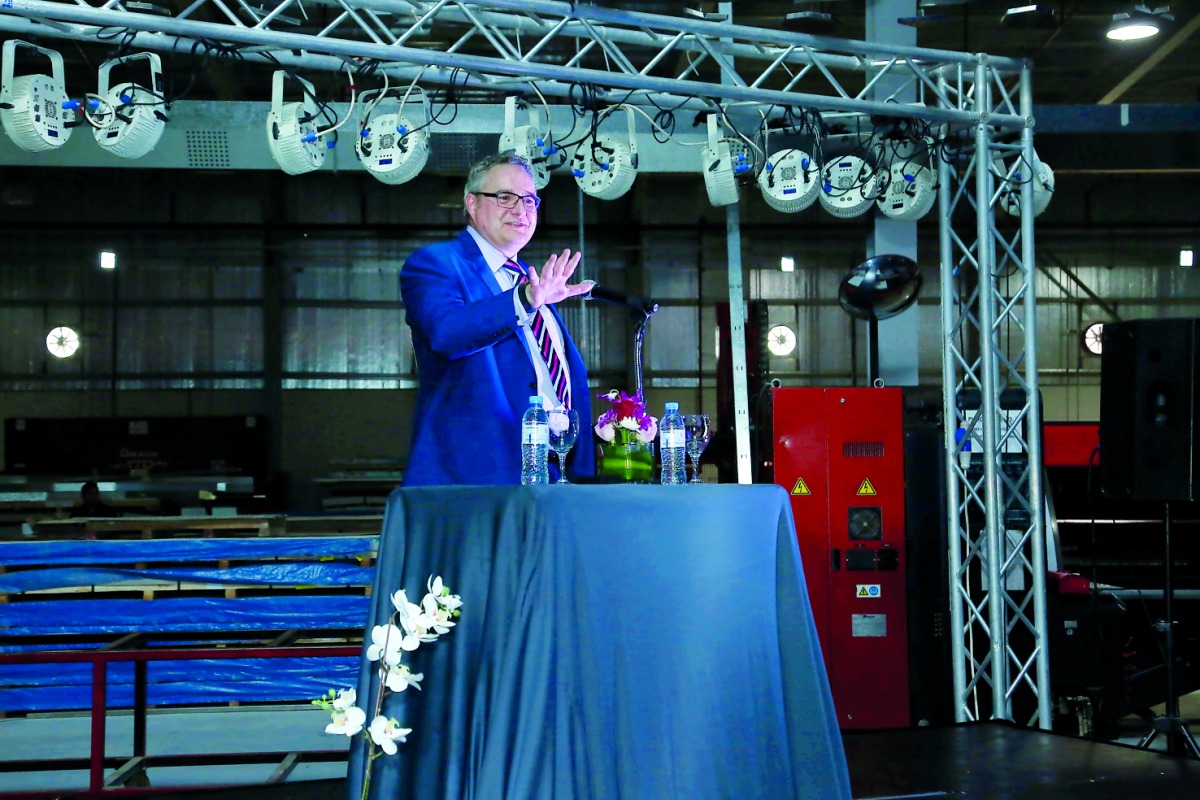A senior official of Norwood Qatar Steel Solutions addressing the audience during the opening ceremony of the new steel factory located in Industrial Area.