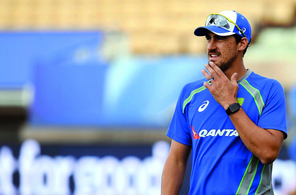 Australia's Mitchell Starc takes part in a training session at Edgbaston in Birmingham on Tuesday. Starc is likely to spearhead team's pace attack in opening game against New Zealand. 